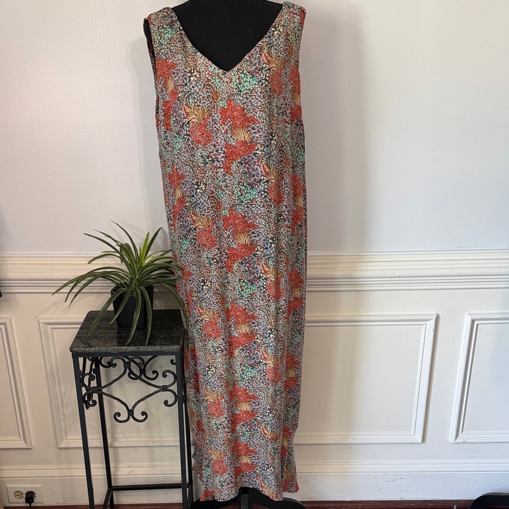 Vintage Doncaster 100% Silk Multi Color Floral Sleeveless Maxi Dress 18